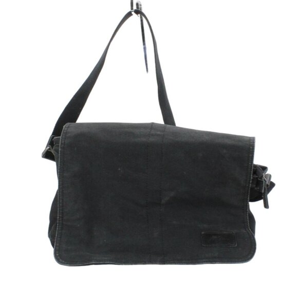 LL Bean Black Canvas Flannel Lined College Office Crossbody Messenger Bag - Picture 1 of 10
